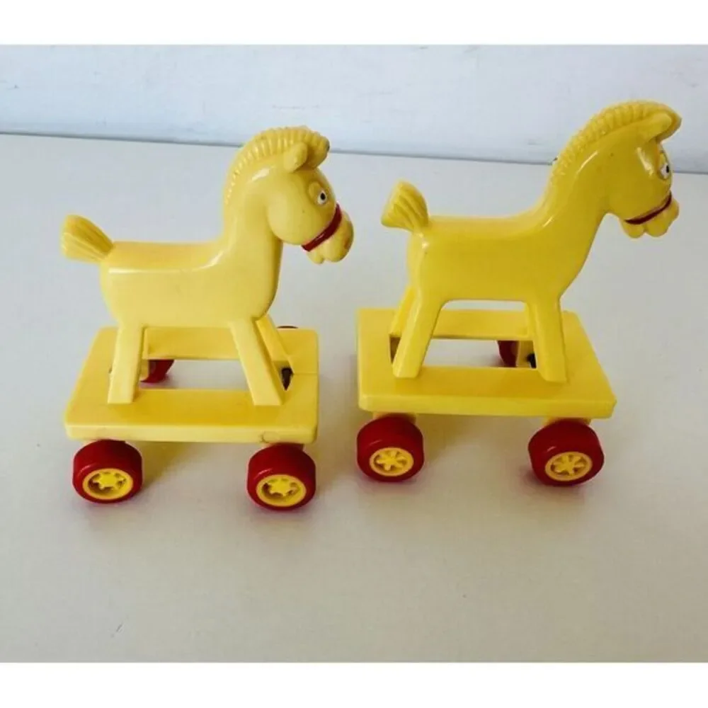 Lot of 2 McDonald's Happy Meal Toy Vintage‎ 1986 Yellow Horse on Wheels